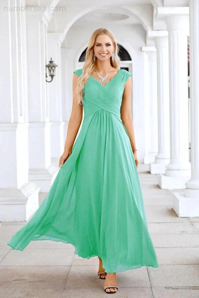Ladies Chiffon V Neck Sleeveless Floor Length Bridesmaid Evening Dress Wedding Party Evening Dress 28126 - Image 75