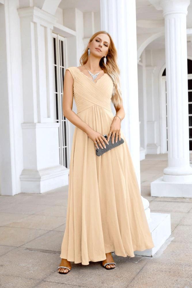 Ladies Chiffon V Neck Sleeveless Floor Length Bridesmaid Evening Dress Wedding Party Evening Dress 28126 - Image 77