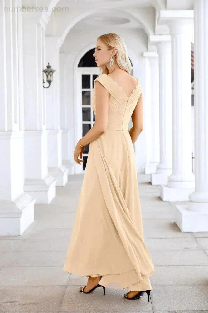 Ladies Chiffon V Neck Sleeveless Floor Length Bridesmaid Evening Dress Wedding Party Evening Dress 28126 - Image 78