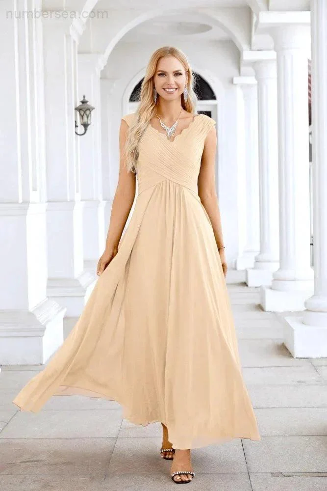 Ladies Chiffon V Neck Sleeveless Floor Length Bridesmaid Evening Dress Wedding Party Evening Dress 28126 - Image 79