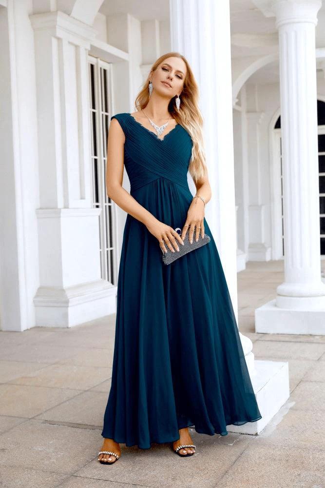 Ladies Chiffon V Neck Sleeveless Floor Length Bridesmaid Evening Dress Wedding Party Evening Dress 28126 - Image 81