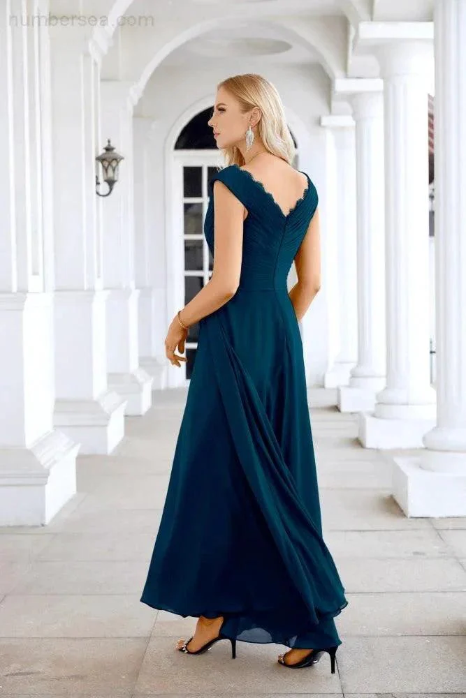 Ladies Chiffon V Neck Sleeveless Floor Length Bridesmaid Evening Dress Wedding Party Evening Dress 28126 - Image 82