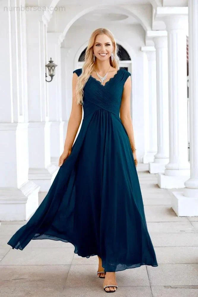 Ladies Chiffon V Neck Sleeveless Floor Length Bridesmaid Evening Dress Wedding Party Evening Dress 28126 - Image 83