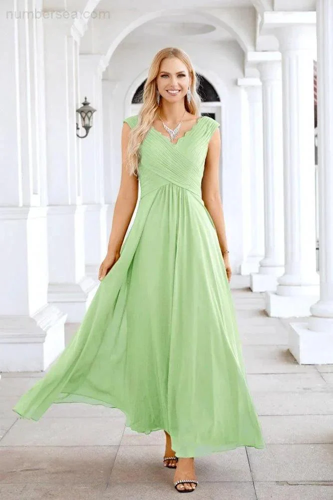 Ladies Chiffon V Neck Sleeveless Floor Length Bridesmaid Evening Dress Wedding Party Evening Dress 28126 - Image 87