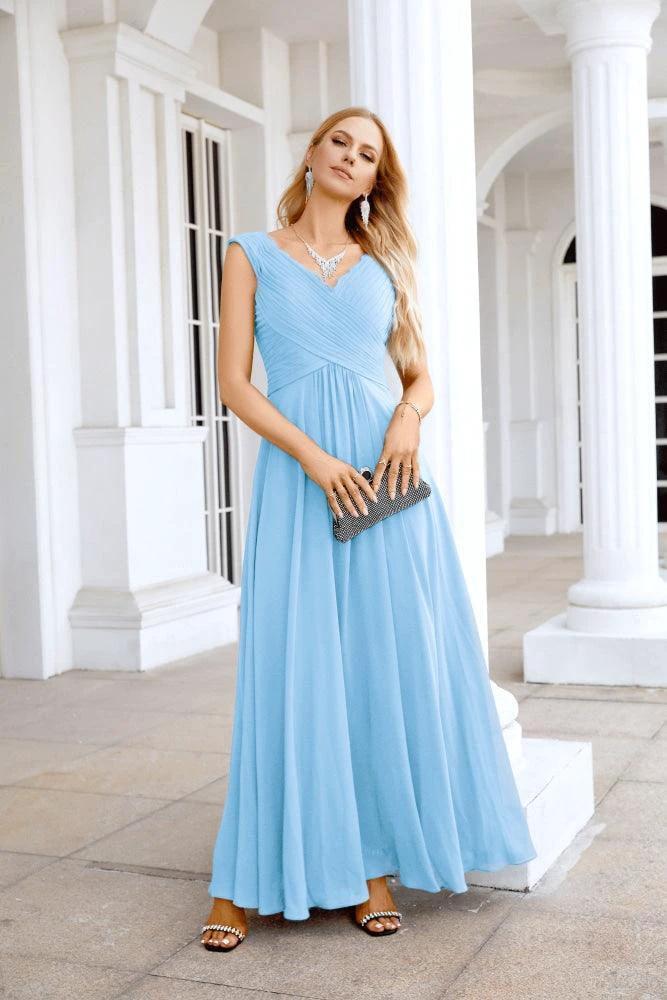 Ladies Chiffon V Neck Sleeveless Floor Length Bridesmaid Evening Dress Wedding Party Evening Dress 28126 - Image 9
