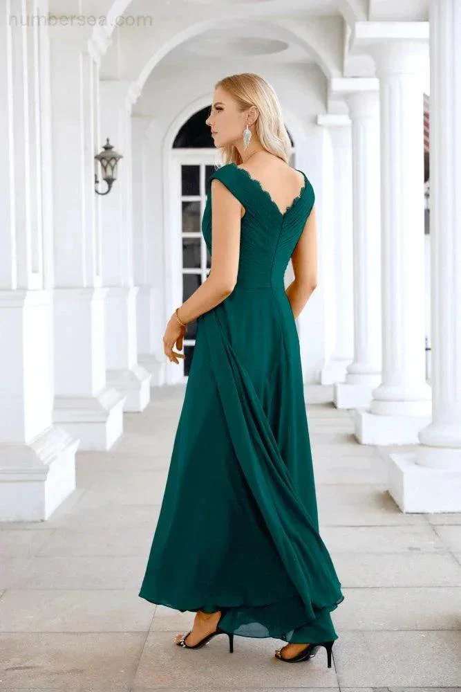 Ladies Chiffon V Neck Sleeveless Floor Length Bridesmaid Evening Dress Wedding Party Evening Dress 28126 - Image 90