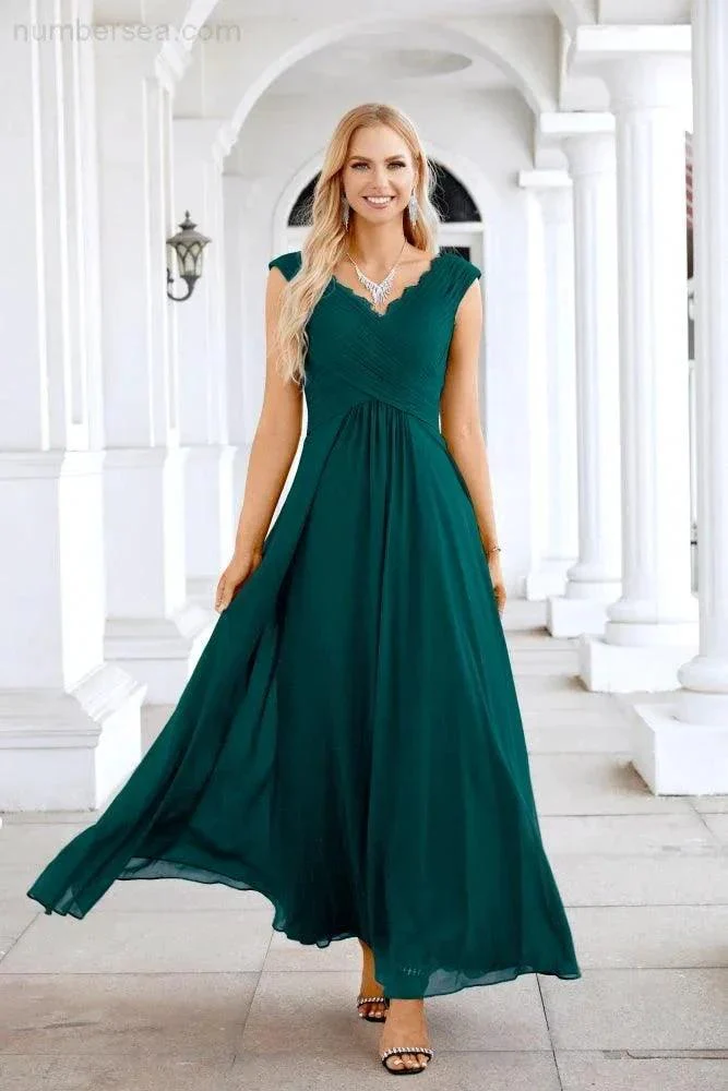 Ladies Chiffon V Neck Sleeveless Floor Length Bridesmaid Evening Dress Wedding Party Evening Dress 28126 - Image 92