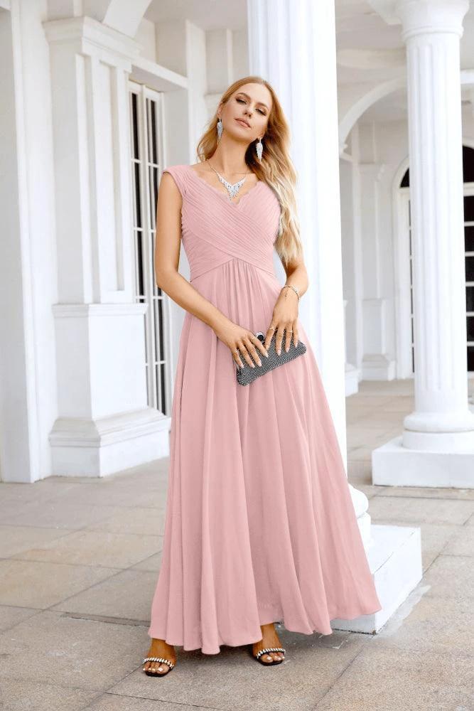Ladies Chiffon V Neck Sleeveless Floor Length Bridesmaid Evening Dress Wedding Party Evening Dress 28126 - Image 93