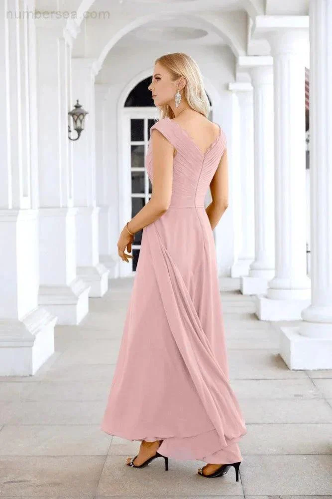 Ladies Chiffon V Neck Sleeveless Floor Length Bridesmaid Evening Dress Wedding Party Evening Dress 28126 - Image 94