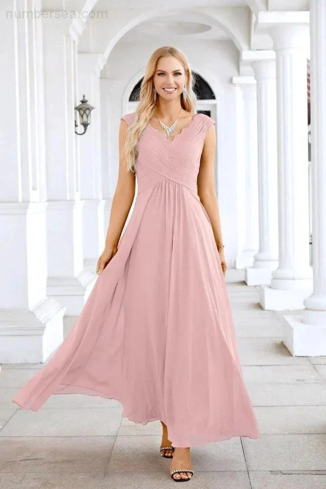 Ladies Chiffon V Neck Sleeveless Floor Length Bridesmaid Evening Dress Wedding Party Evening Dress 28126 - Image 95