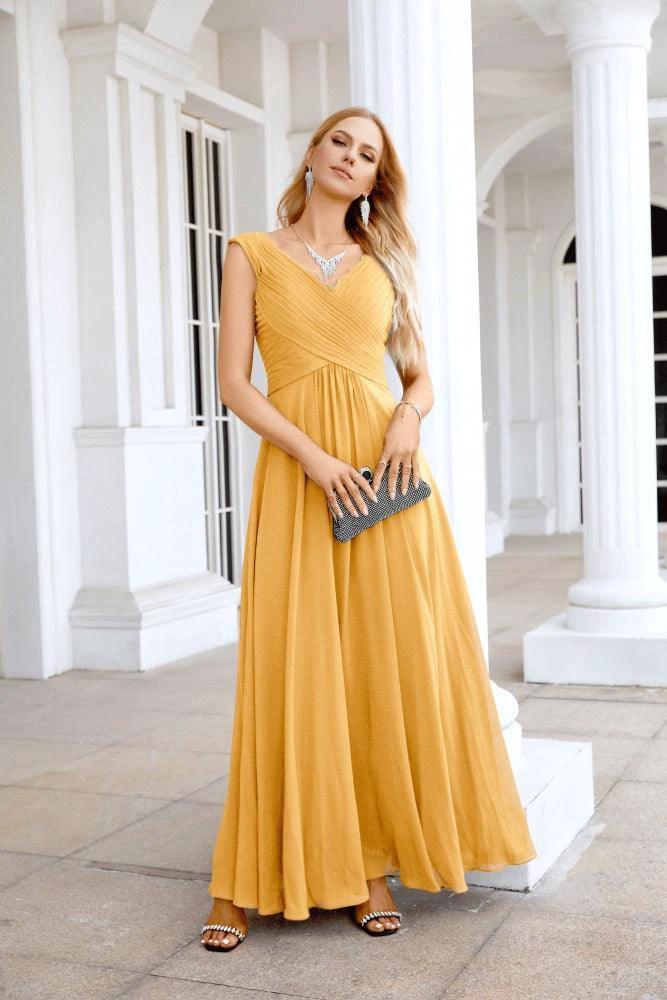 Ladies Chiffon V Neck Sleeveless Floor Length Bridesmaid Evening Dress Wedding Party Evening Dress 28126 - Image 97