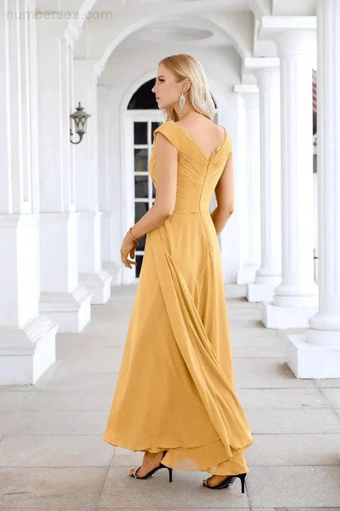 Ladies Chiffon V Neck Sleeveless Floor Length Bridesmaid Evening Dress Wedding Party Evening Dress 28126 - Image 98