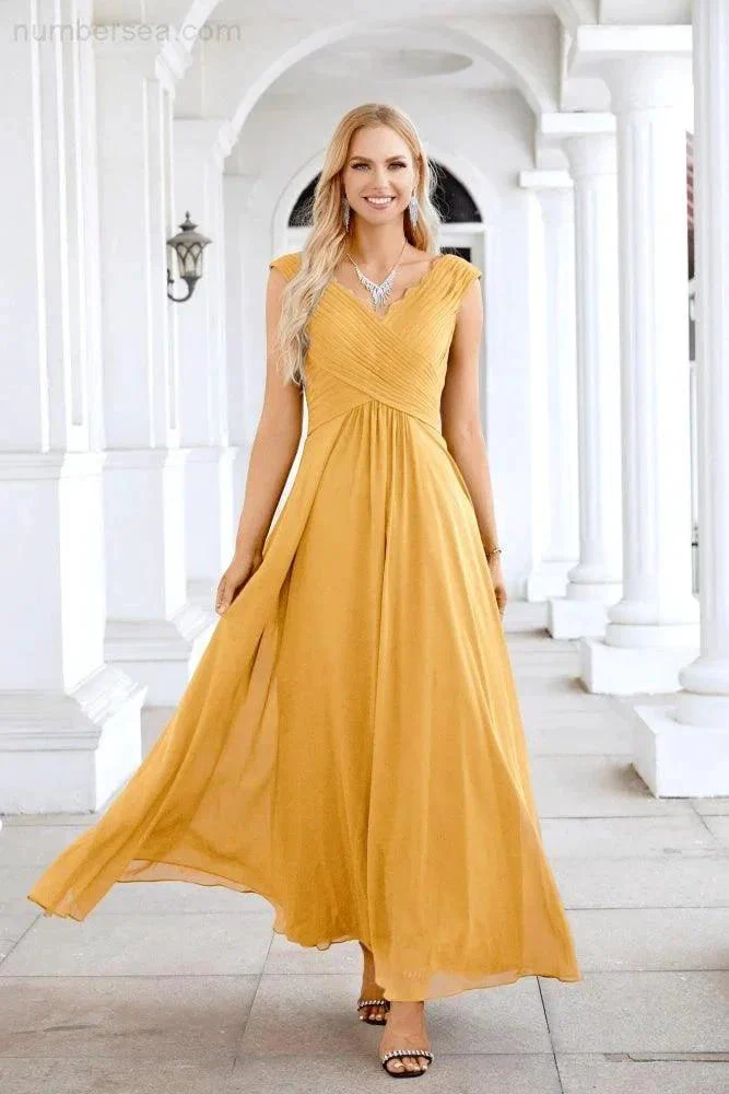 Ladies Chiffon V Neck Sleeveless Floor Length Bridesmaid Evening Dress Wedding Party Evening Dress 28126 - Image 99