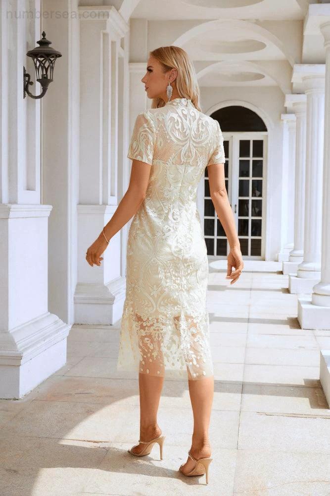 Ladies embroidery short-sleeved Chinese style short evening dress party wedding shopping evening dress SY28105 - Image 2