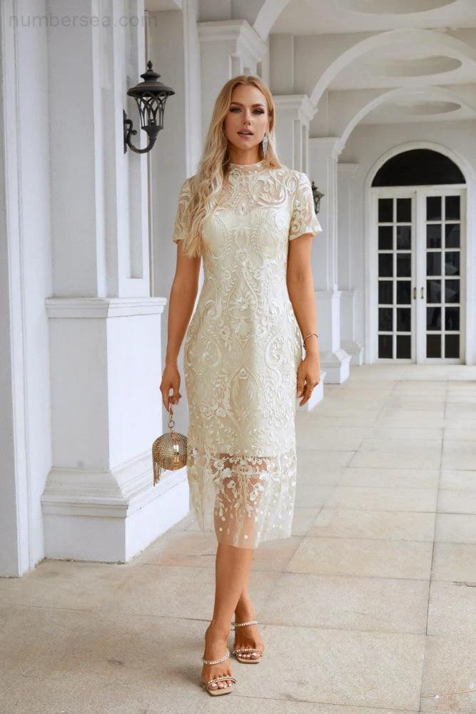 Ladies embroidery short-sleeved Chinese style short evening dress party wedding shopping evening dress SY28105 - Image 3