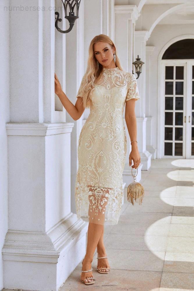 Ladies embroidery short-sleeved Chinese style short evening dress party wedding shopping evening dress SY28105 - Image 5