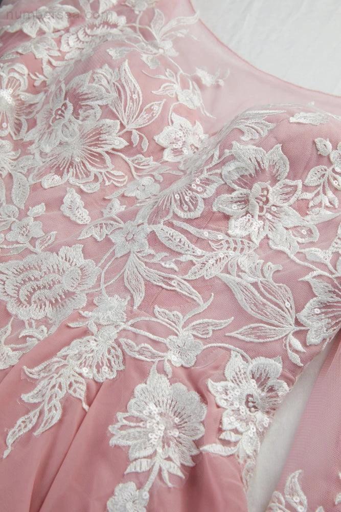 Ladies Round Neck Long Sleeve Chiffon Lace Short Front Short Back Length Length Bridesmaid Evening Dress Wedding Evening Dress 28123 - Image 6