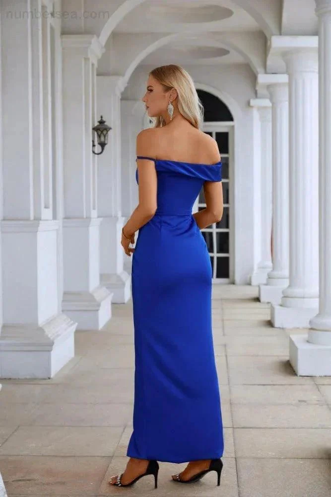 Ladies Satin Off Shoulder Front Slit Mermaid Evening Dress Wedding Party Evening Dress 28125 - Image 3