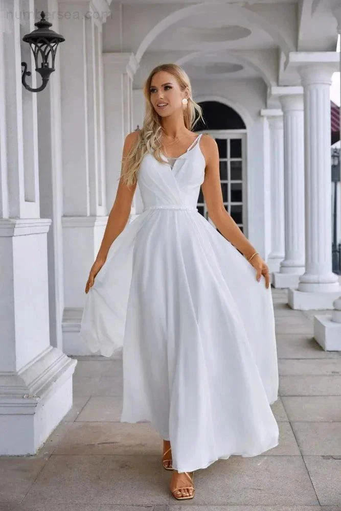 Ladies Spaghetti Strap Belt Chiffon Bridesmaid Evening Dress Prom Wedding Party Evening Dress 28134 - Image 2