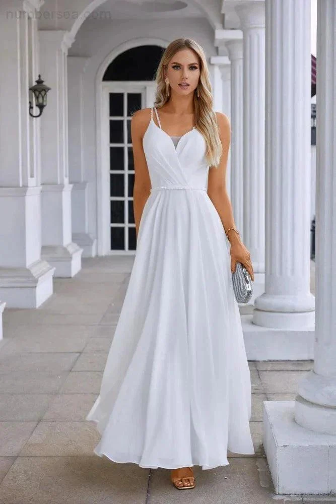 Ladies Spaghetti Strap Belt Chiffon Bridesmaid Evening Dress Prom Wedding Party Evening Dress 28134 - Image 4