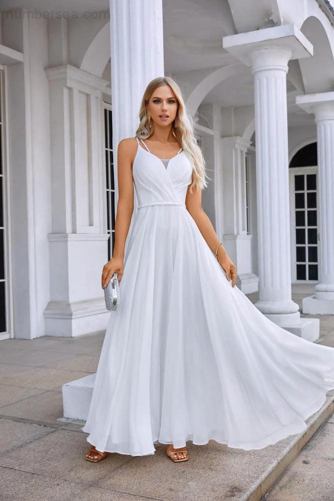 Ladies Spaghetti Strap Belt Chiffon Bridesmaid Evening Dress Prom Wedding Party Evening Dress 28134 - Image 6