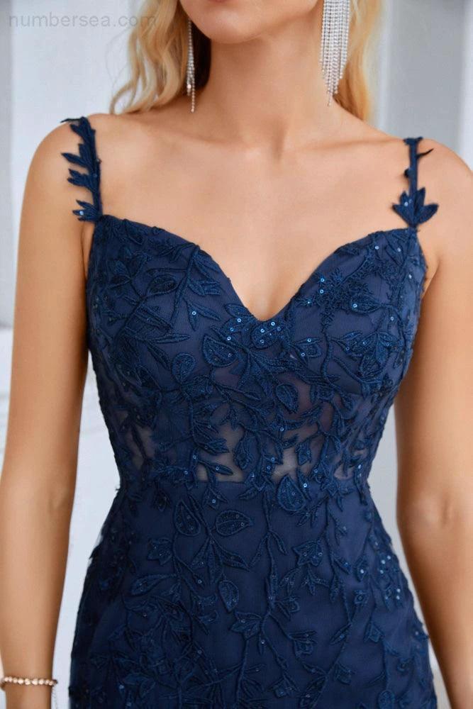 Numbersea Ladies Spaghetti Strap Embroidery Front Slit Length Bridesmaid Evening Dress Party Wedding Beach Dress 28092 - Image 4