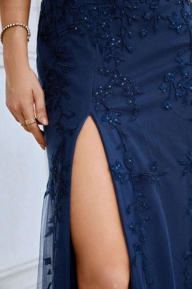 Numbersea Ladies Spaghetti Strap Embroidery Front Slit Length Bridesmaid Evening Dress Party Wedding Beach Dress 28092 - Image 5