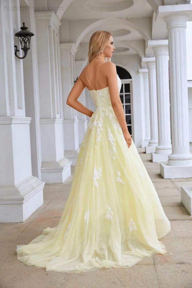 Ladies Spaghetti Strap V Neck Tulle Lace Floor Length Homecoming Dress Prom Wedding Evening Dress 28112 - Image 3
