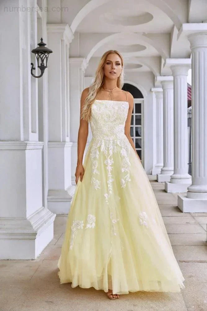 Ladies Spaghetti Strap V Neck Tulle Lace Floor Length Homecoming Dress Prom Wedding Evening Dress 28112 - Image 4