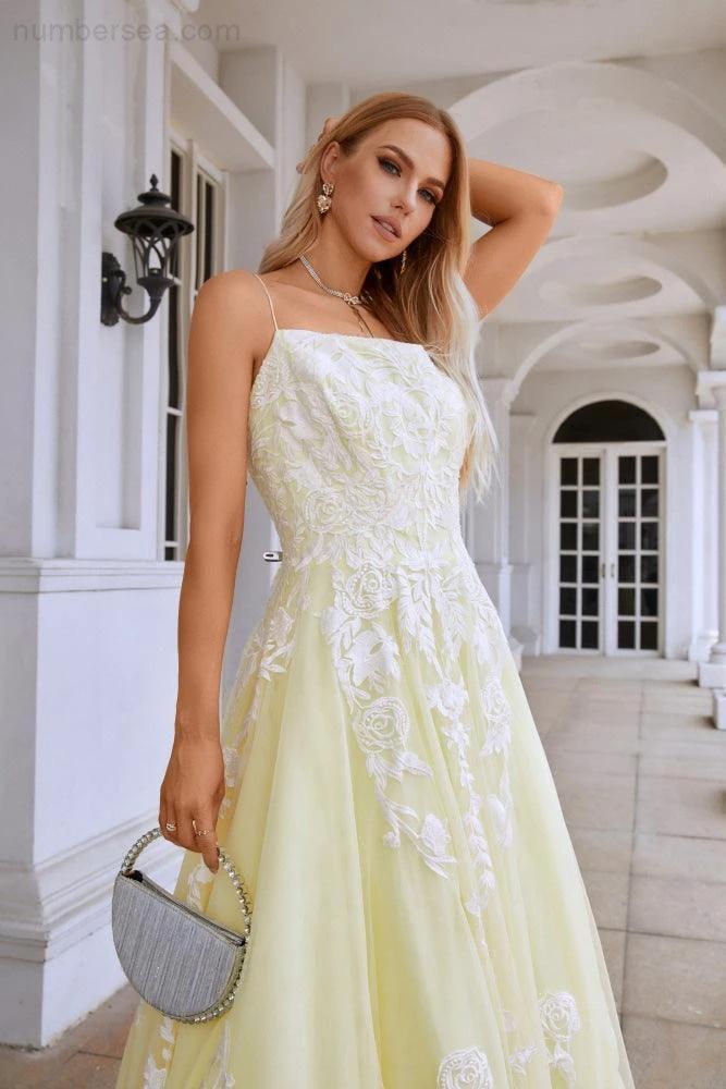 Ladies Spaghetti Strap V Neck Tulle Lace Floor Length Homecoming Dress Prom Wedding Evening Dress 28112 - Image 5