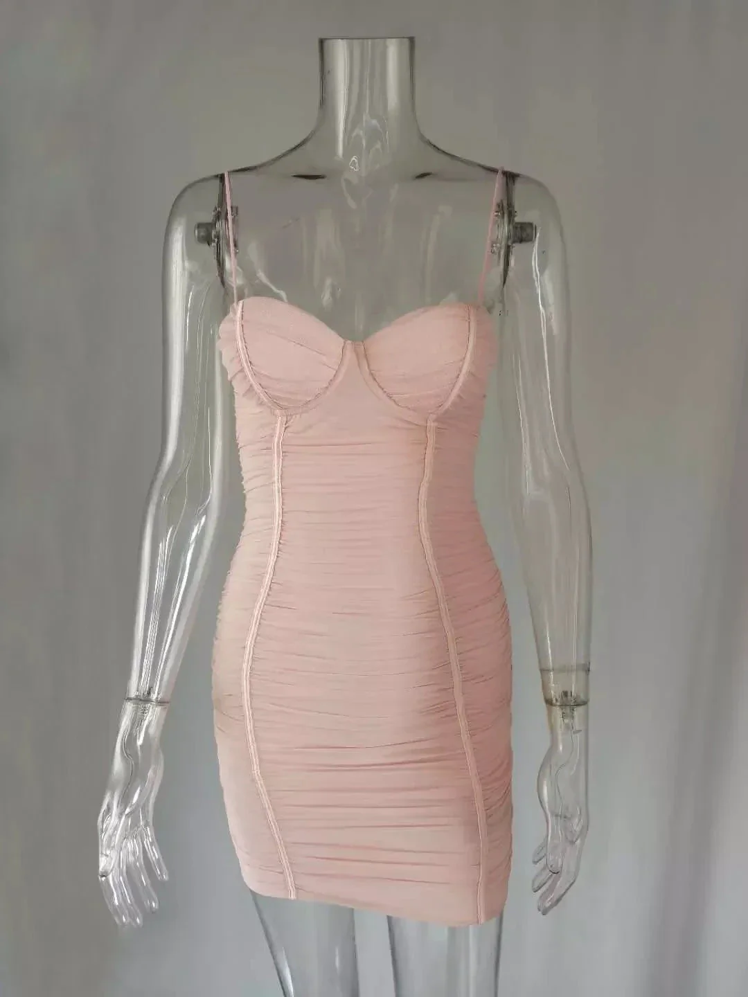 Ladies Summer Clothing Dress Sexy Shoulder Strap Skinny Club Party New Pink Dress Casual Dress Mini Homecoming Dress Y950 - Image 2