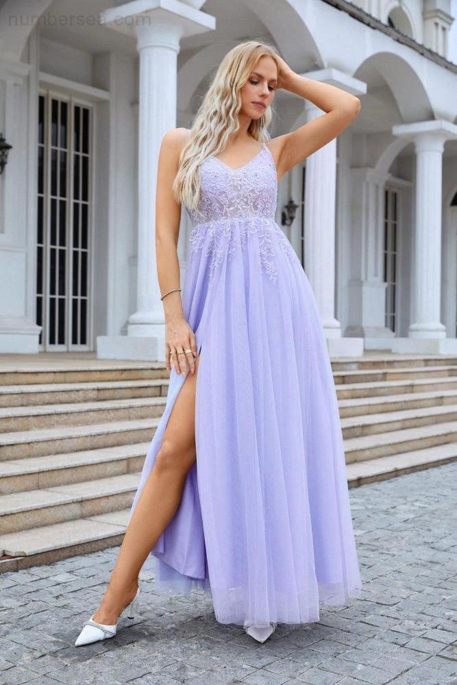 Ladies V Neck Chiffon Lace Spaghetti Strap Bridesmaid Dress Wedding Party Beach Evening Dress 28090 - Image 2