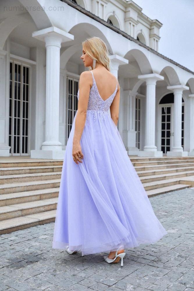 Ladies V Neck Chiffon Lace Spaghetti Strap Bridesmaid Dress Wedding Party Beach Evening Dress 28090 - Image 4