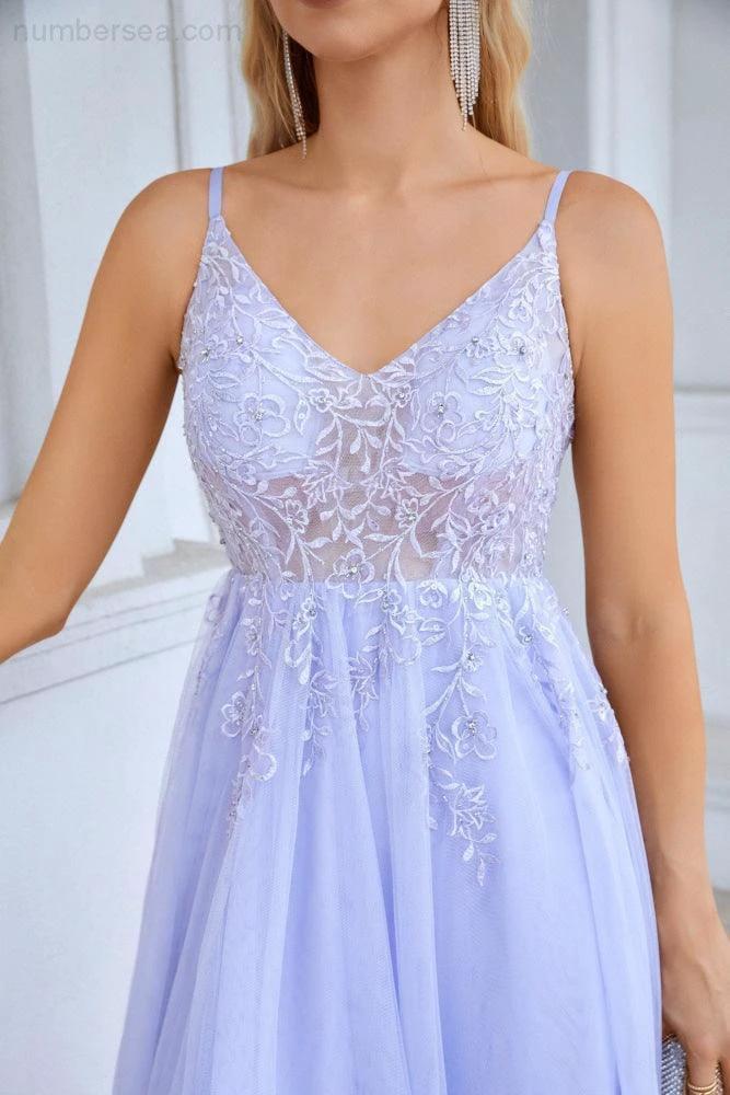 Ladies V Neck Chiffon Lace Spaghetti Strap Bridesmaid Dress Wedding Party Beach Evening Dress 28090 - Image 5