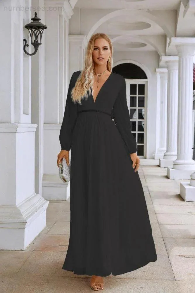 Ladies V Neck Chiffon Long Sleeve Front Slit Bridesmaid Evening Dress Wedding Party Shopping Evening Dress 28109 - Image 111