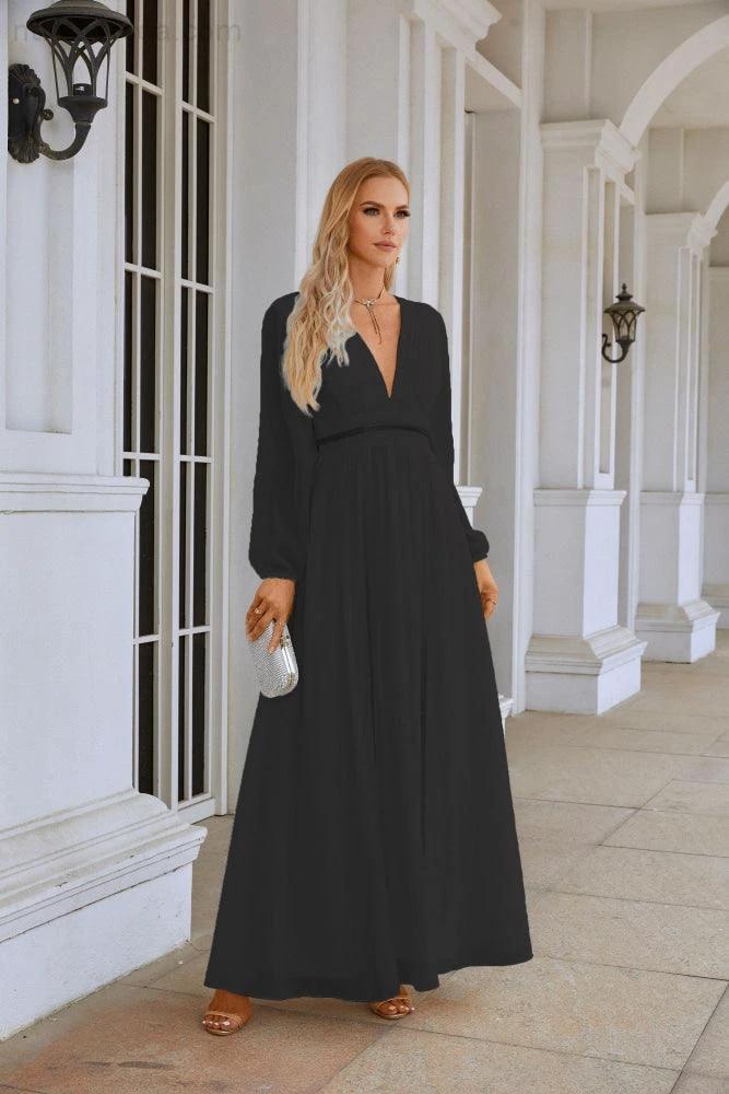 Ladies V Neck Chiffon Long Sleeve Front Slit Bridesmaid Evening Dress Wedding Party Shopping Evening Dress 28109 - Image 112
