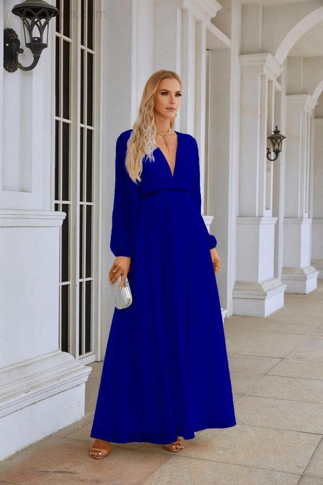 Ladies V Neck Chiffon Long Sleeve Front Slit Bridesmaid Evening Dress Wedding Party Shopping Evening Dress 28109 - Image 152