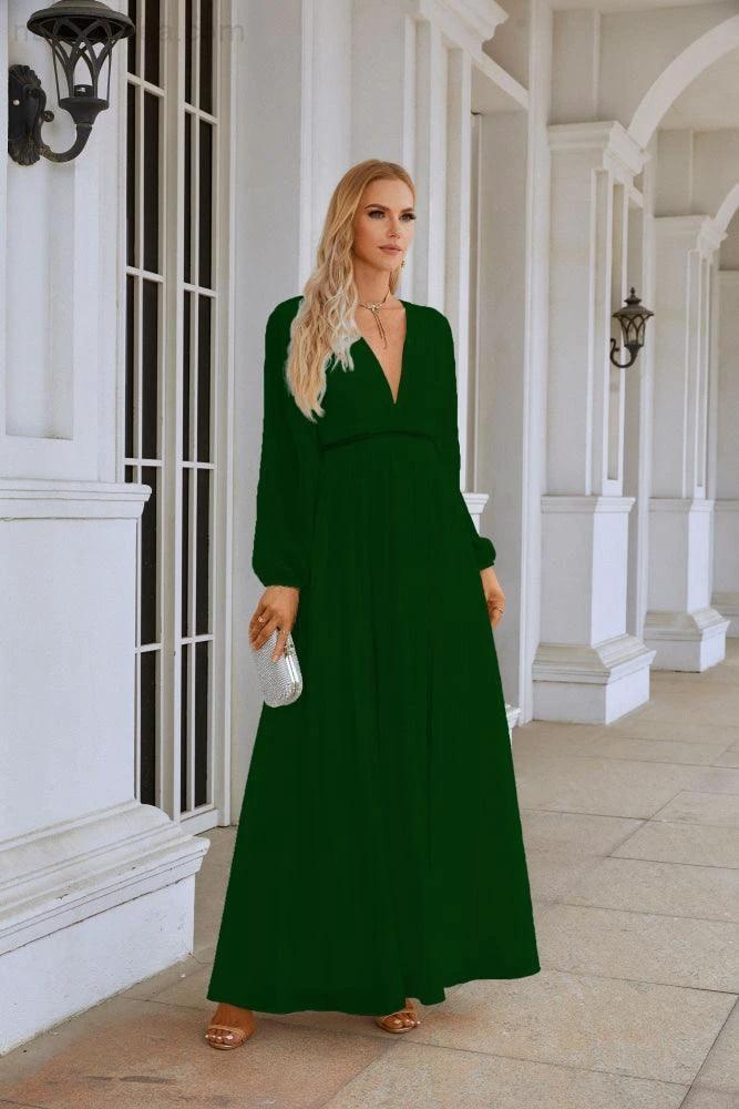 Ladies V Neck Chiffon Long Sleeve Front Slit Bridesmaid Evening Dress Wedding Party Shopping Evening Dress 28109 - Image 160