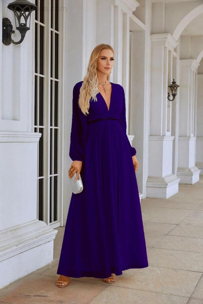 Ladies V Neck Chiffon Long Sleeve Front Slit Bridesmaid Evening Dress Wedding Party Shopping Evening Dress 28109 - Image 44