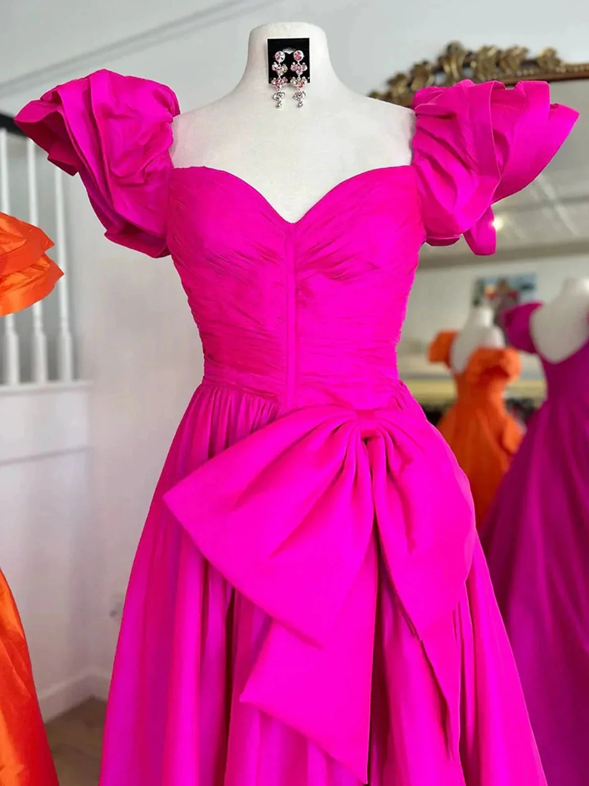 Lael | Orange Sweetheart Pleated A-Line Prom Dress With Bow - Image 7