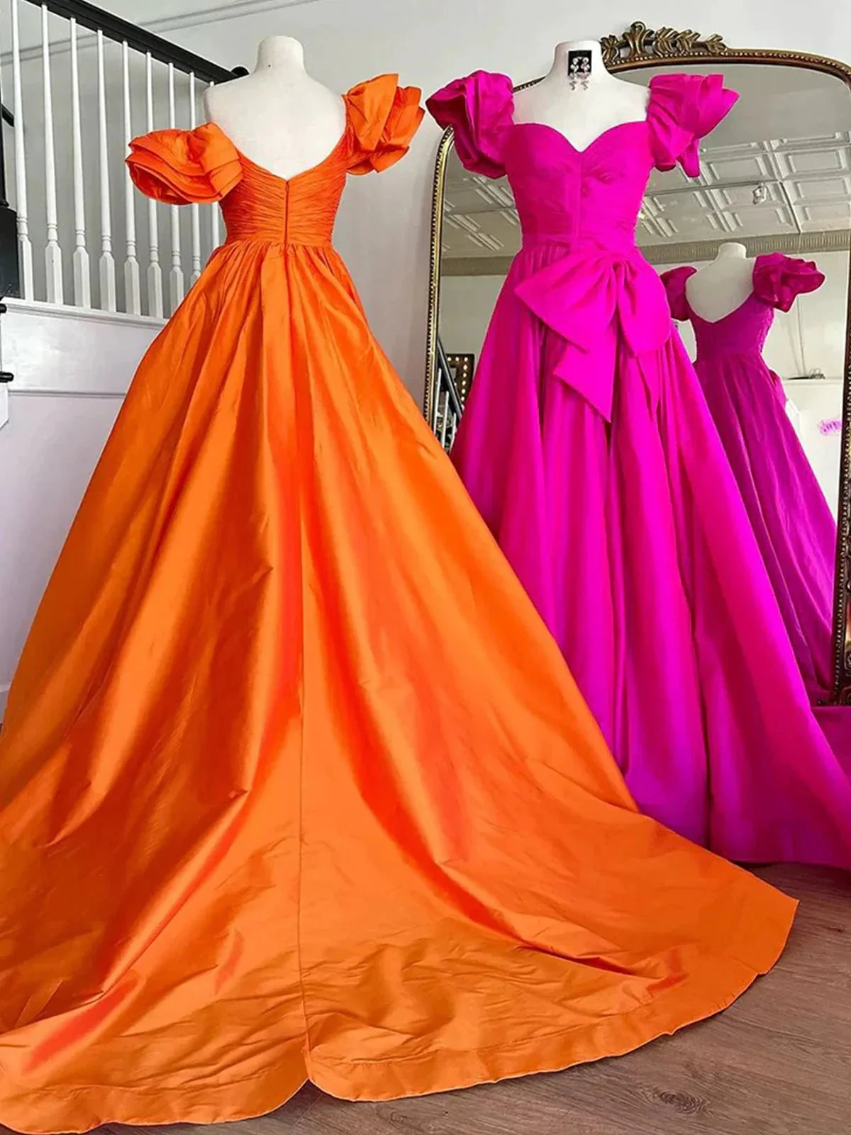 Lael | Orange Sweetheart Pleated A-Line Prom Dress With Bow - Image 9