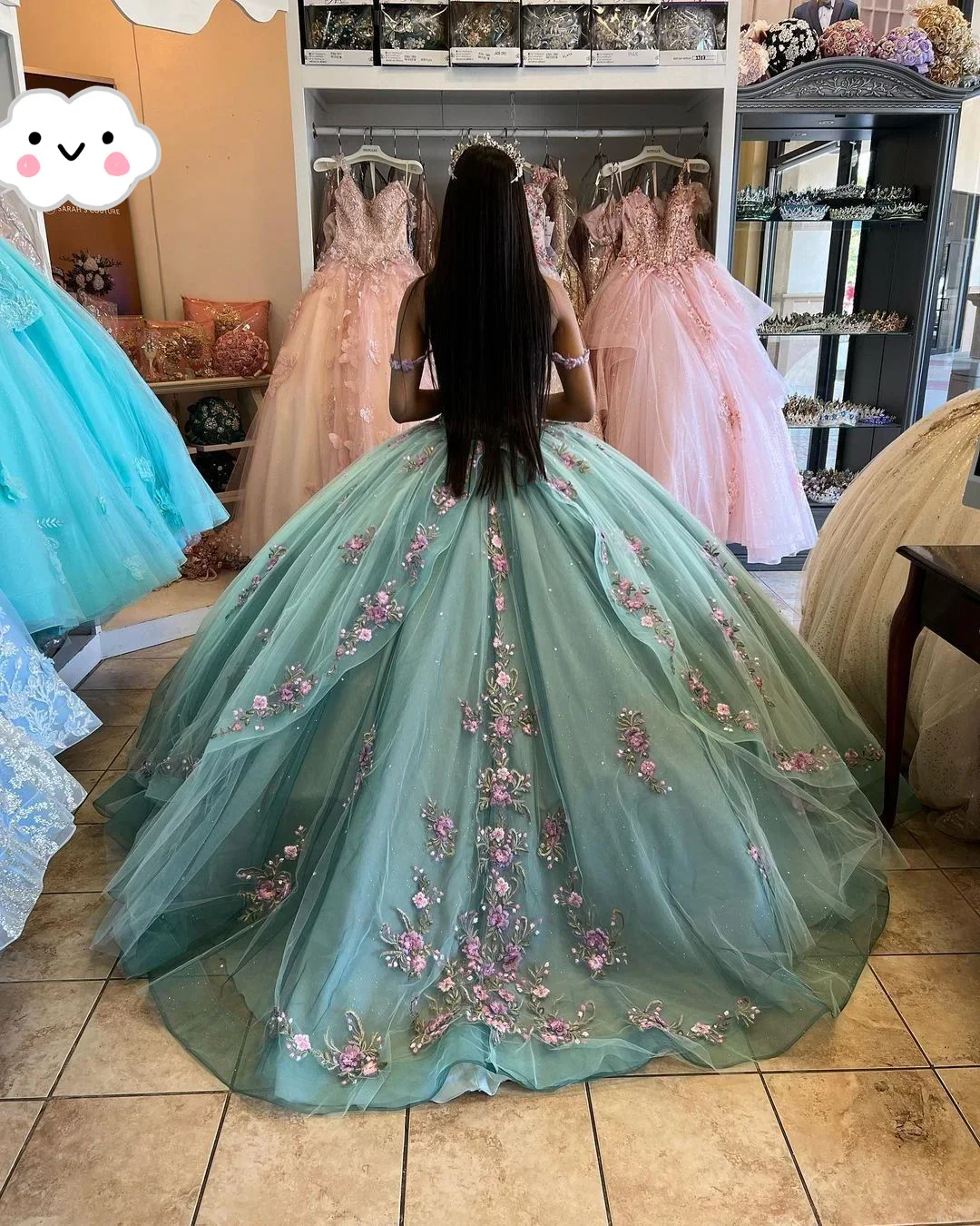 Lake Blue Princess Ball Gown 3D Flowers Quinceanera Dresses Off Shoulder Appliques Beaded Maxi Sweet 16 Dress Y2632 - Image 3