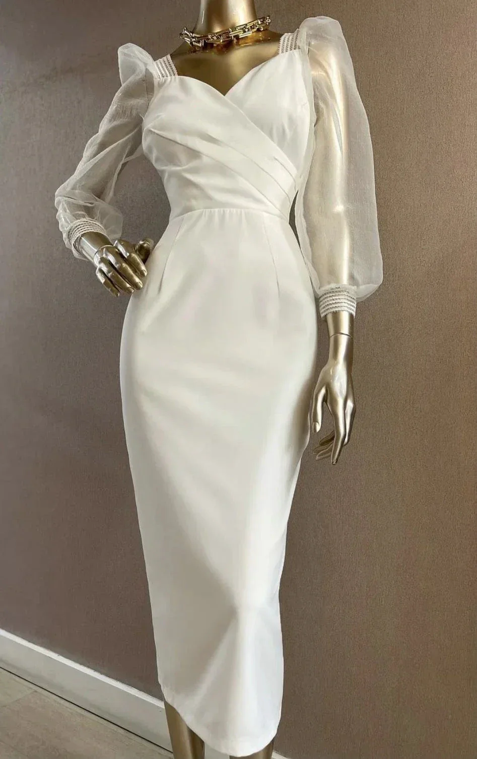 Lantern sleeve vintage style party midi prom dress cocktail long sleeve pencil dress Y3068 - Image 2
