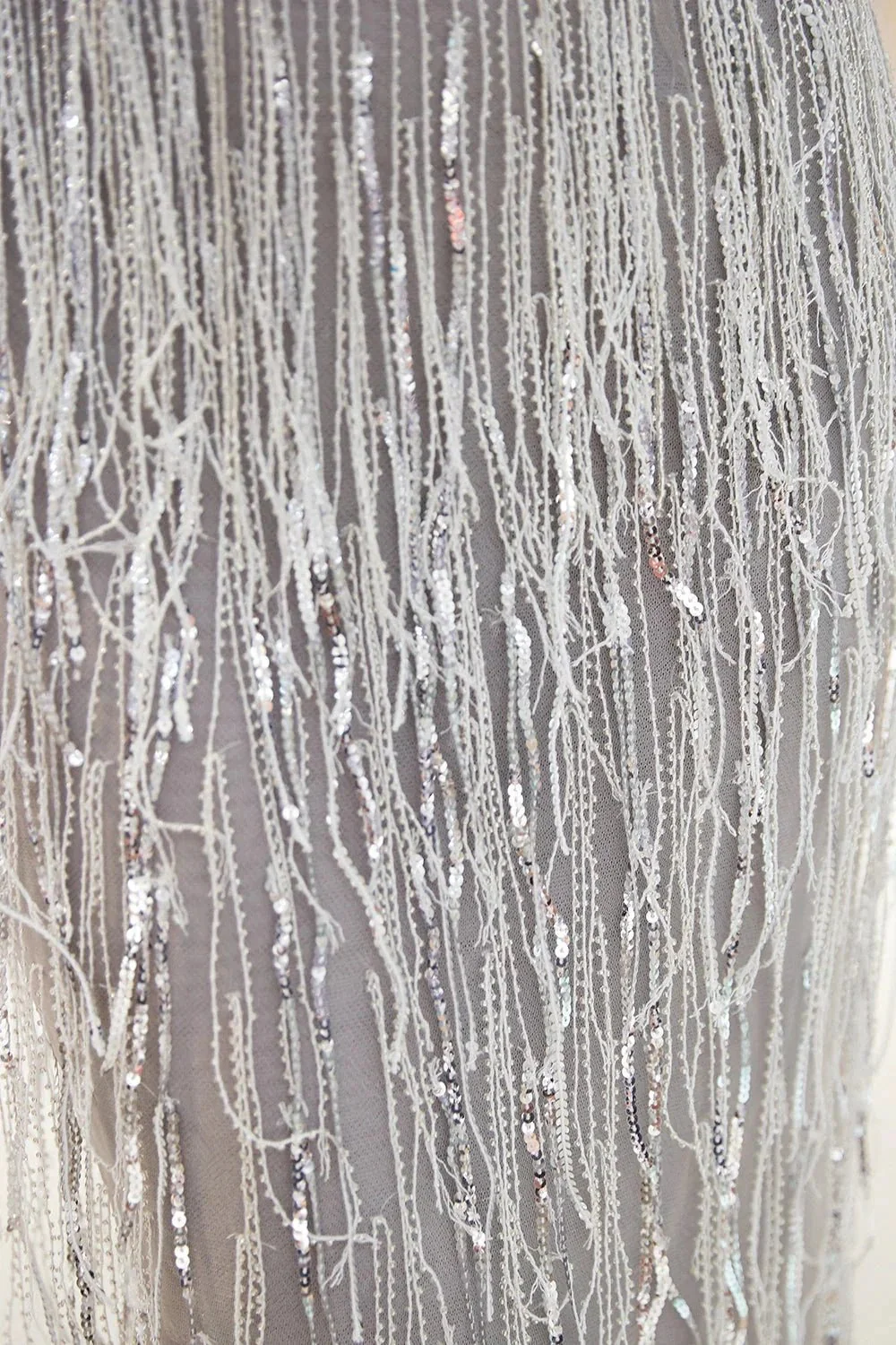 Latest Long Mermaid V neck Beading Fringe Tulle Evening Dress - Image 8