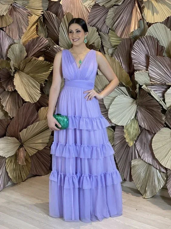 Lavender A-line V Neck Evening Dress Wedding Guest Dress Y5283 - Image 2