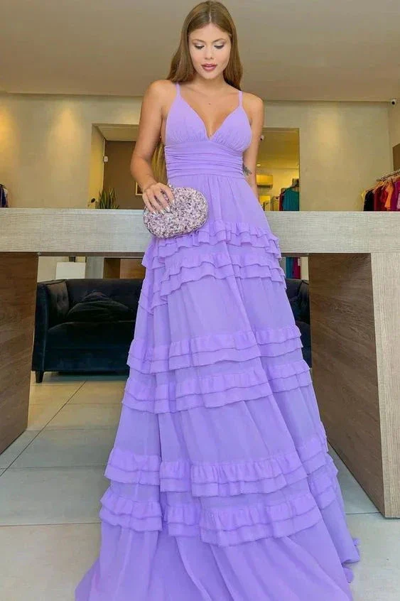 Lavender A-line V Neck Prom Dress Lavender Evening Dress Y6177 - Image 2