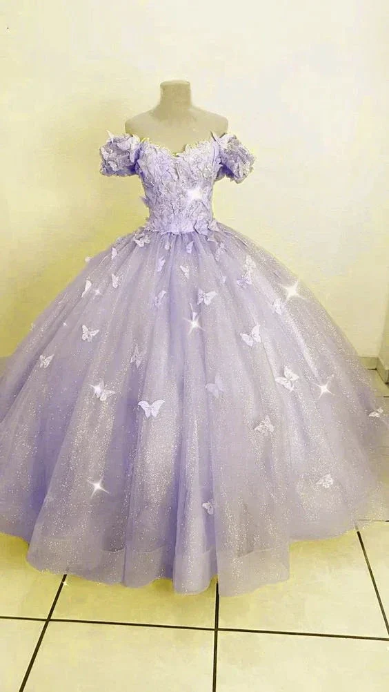 Lavender Butterfly Quince Dress Ball Gown Off-the-shoulder Y6594 - Image 2