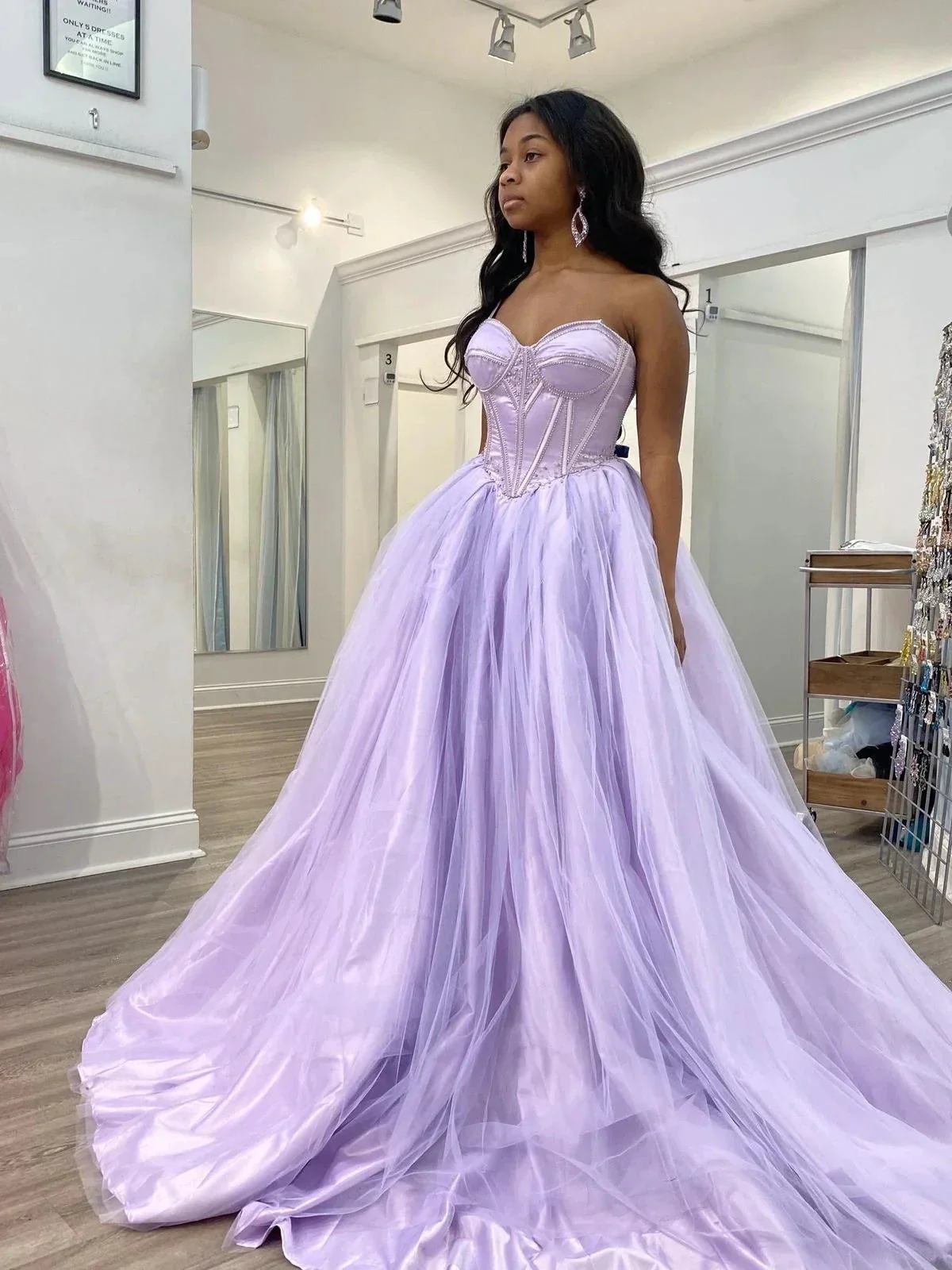 Lavender Corset Back Tulle Ball Gown,A-line Prom Dress Y4580 - Image 2