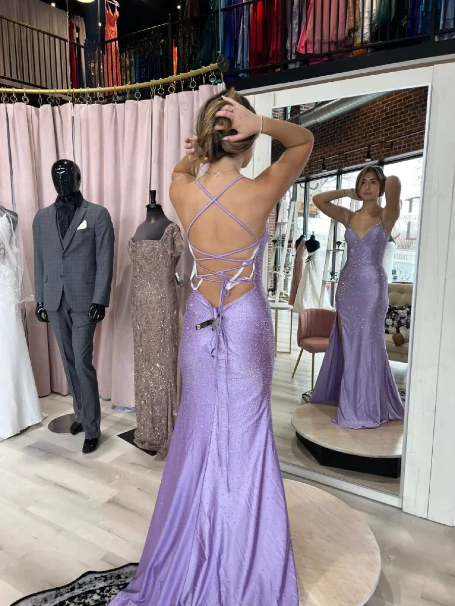 Lavender Mermaid Lace-up Back Prom Dress,Lavender Evening Dress Y4155 - Image 2