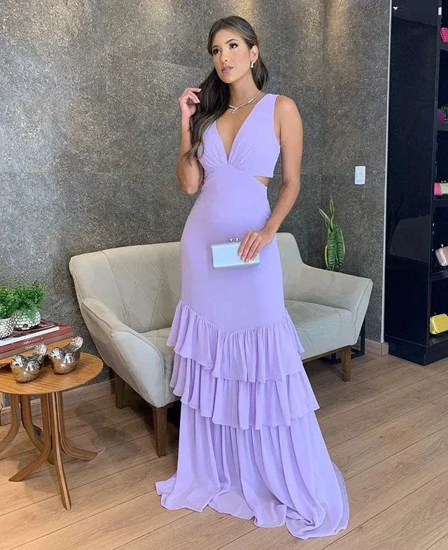 Lavender Mermaid Sleeveless Prom Dress,Lavender Evening Gown Y2876 - Image 2